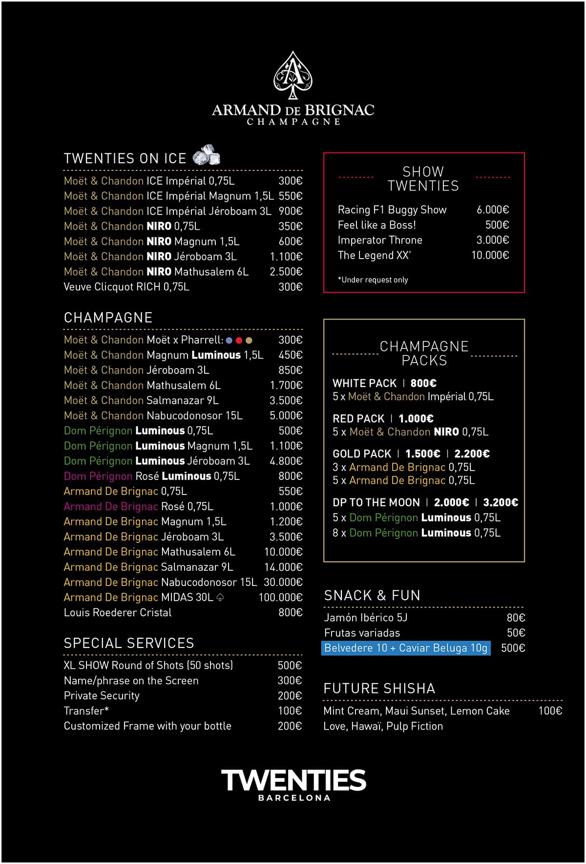 carta precios twenties barcelona